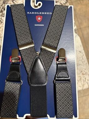 Saddlebred Black & White Diamond-Pattern Suspenders